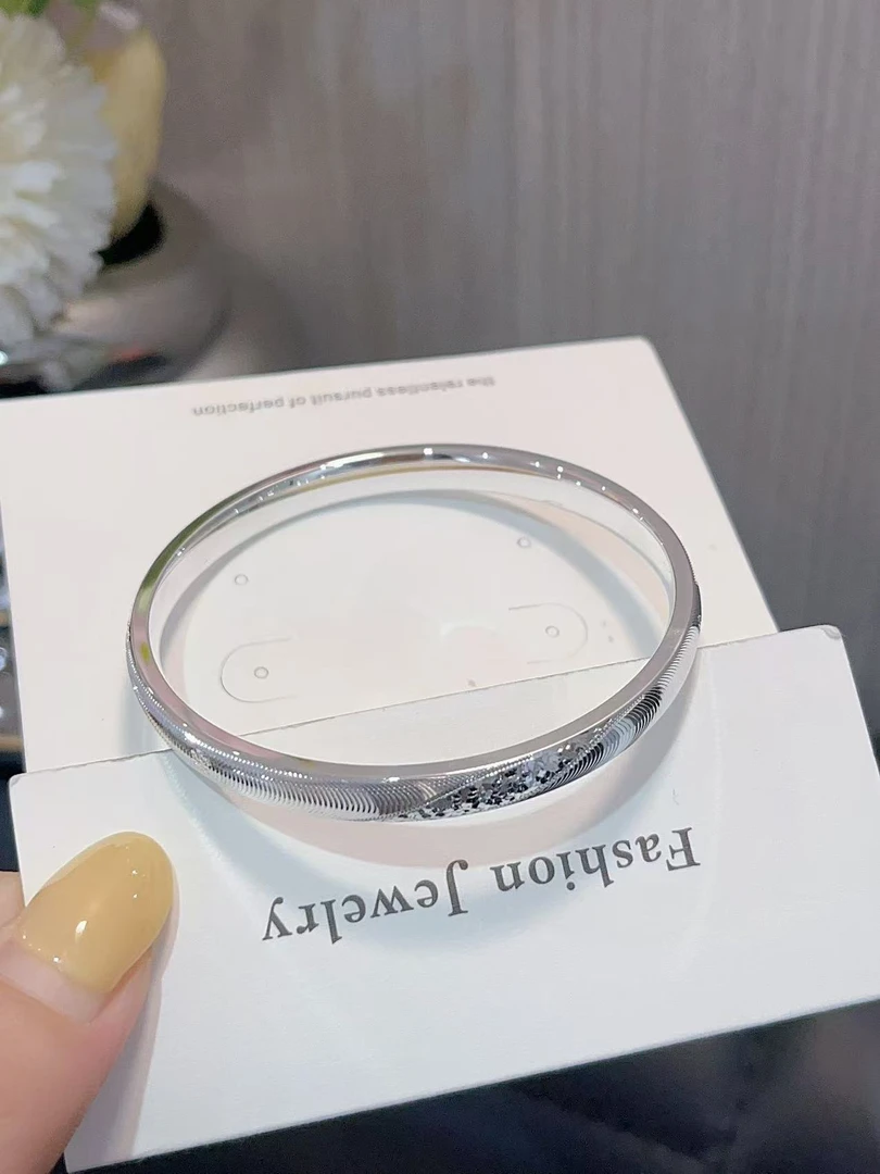 足银手镯 足银碎冰冰四叶草猫眼新款手镯时尚银色CNC工艺爆闪实心