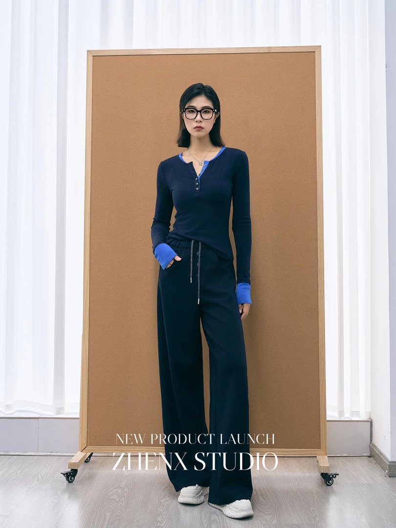 ZHENXI【面膜裤】高个子穿搭秋冬宽松抽绳阔腿弯刀针织裤25QDFF0523