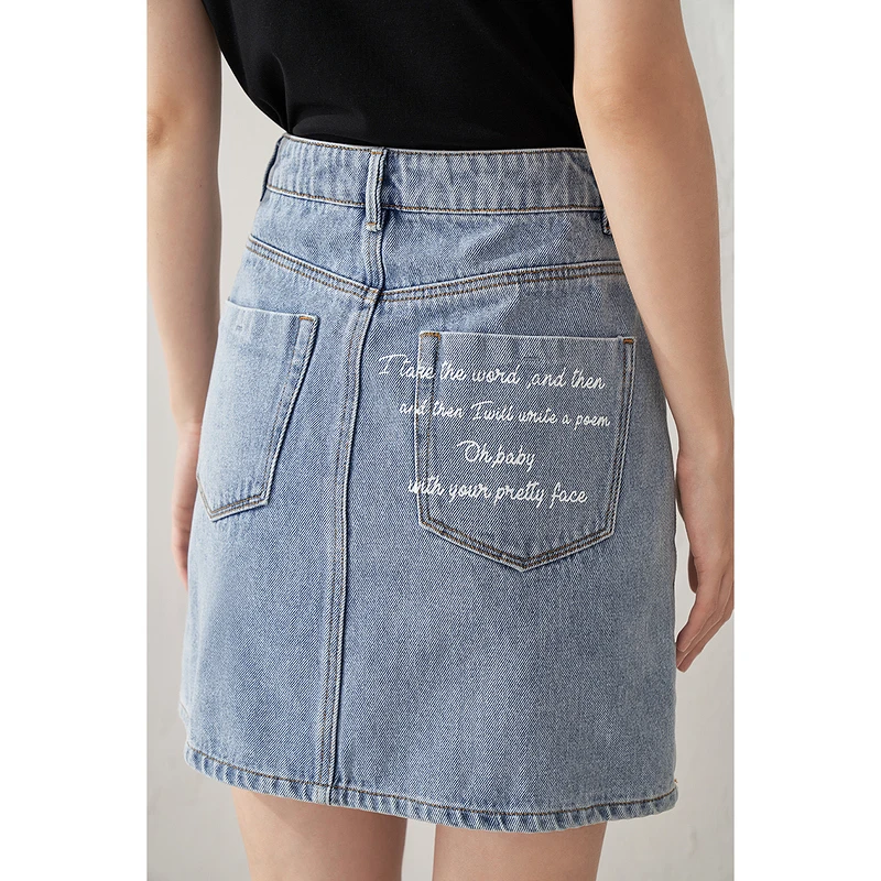 【周年庆】茵曼夏季女半身裙短裙牛仔臀裙子显瘦A字休闲女士高腰