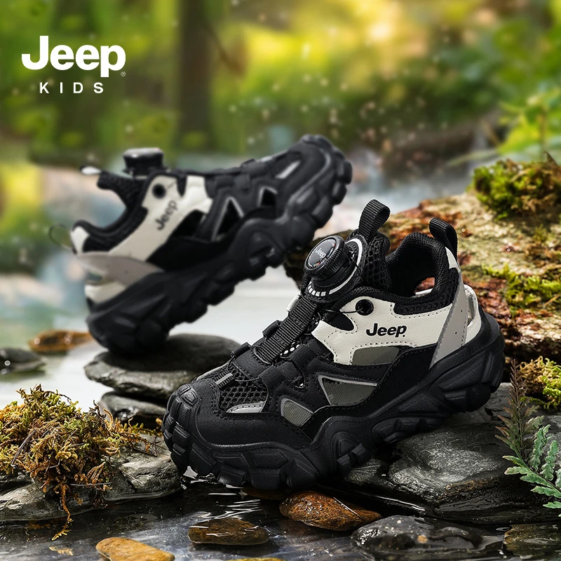 jeep童鞋厚底透气镂空沙滩包头软底运动跑步儿童专业跑步鞋鞋子
