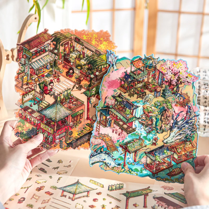 造景贴纸蘭山一梦系列 港风主题超大免裁剪场景立体小屋diy贴纸