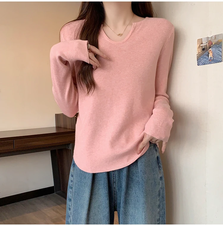 8052大码女装2024秋装新款宽松针织衫上衣胖mm百搭显瘦毛衣打底衫