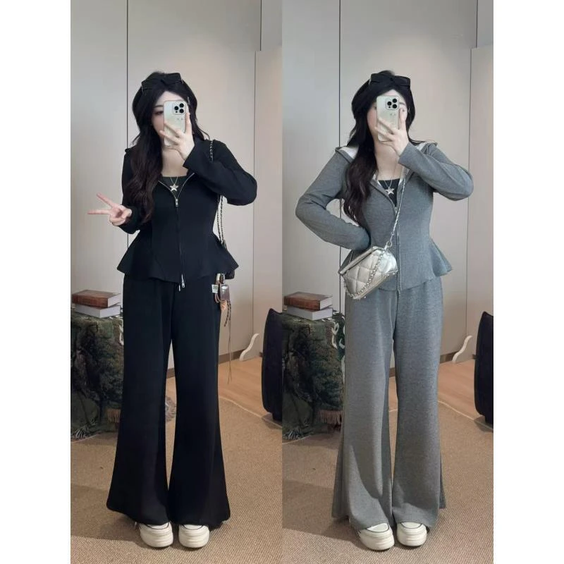 现货【小雨】胖MM2025秋季大码慵懒风遮肉显瘦休闲运动套装 0948