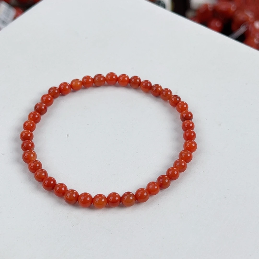 南红玛瑙未镶嵌瓦西柿子红圆珠单圈4mm