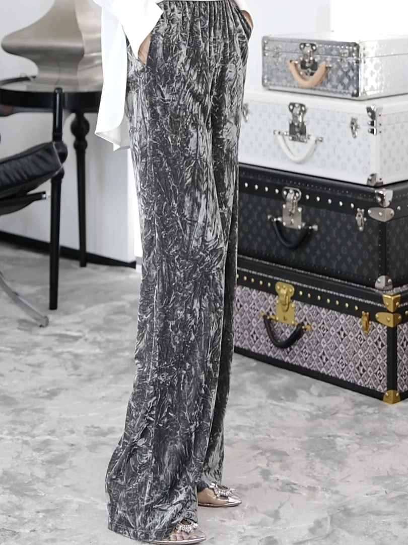 Betty Bairn【橘慕】高端定制秋冬丝绒直筒阔腿长裤24B-BW6605