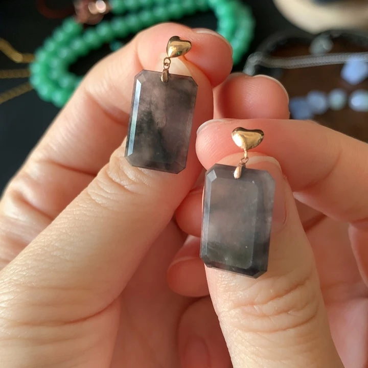 翡翠18K金镶嵌耳饰小耳钉