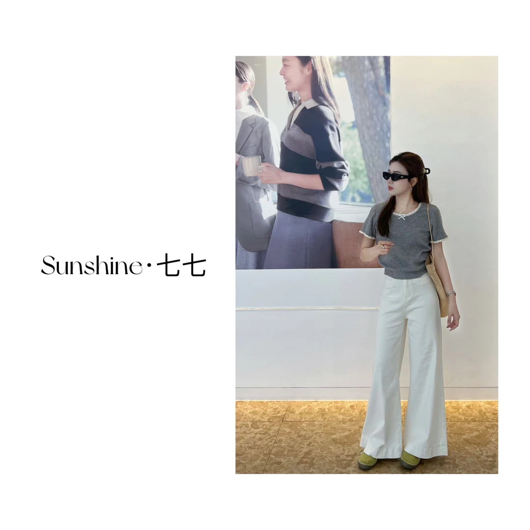 Sunshine【女主格调】韩系高质小众时尚百搭设计感拼接蕾丝针织上衣