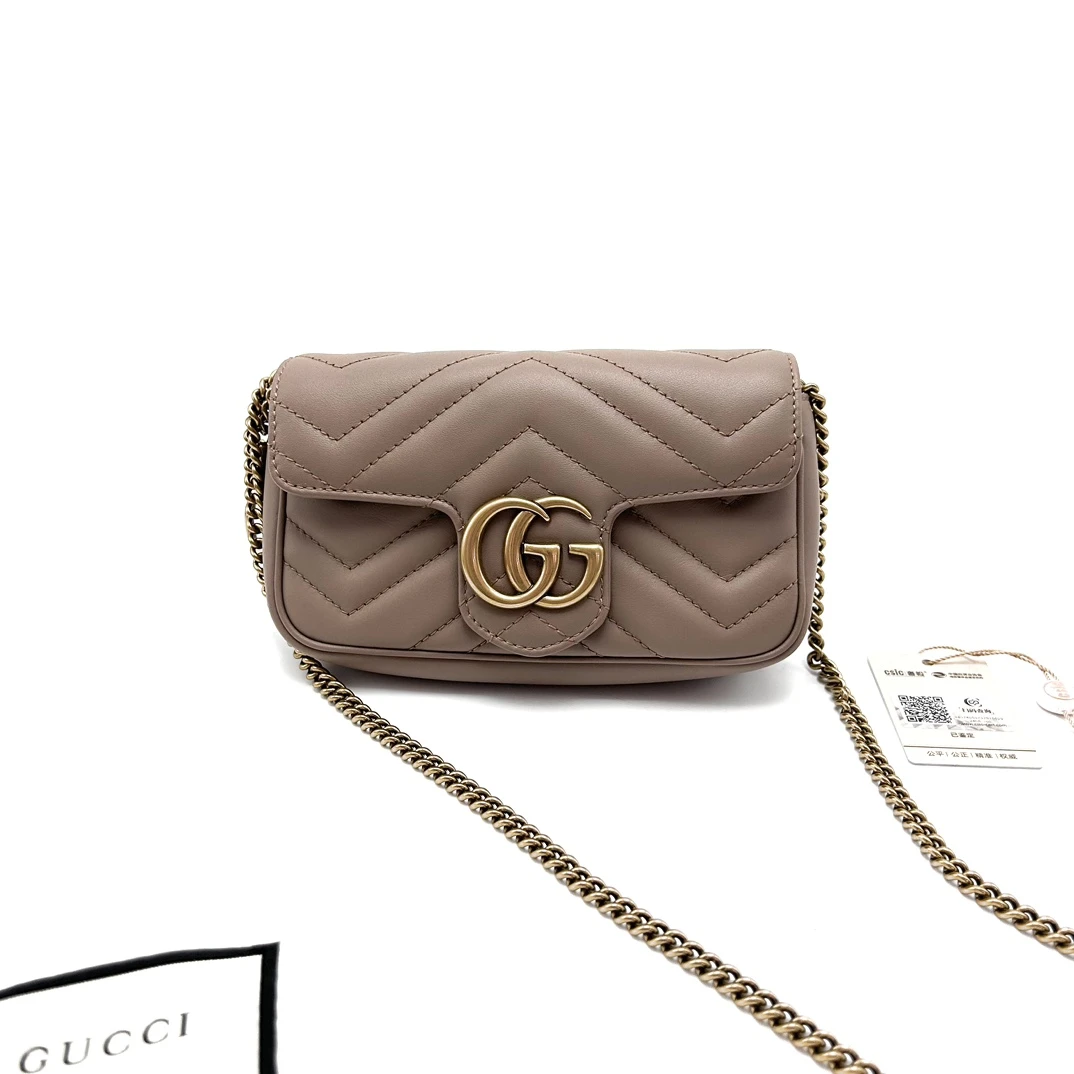 99新 GUCCI/古驰 奶茶色marmont马蒙mini单肩斜挎包01333