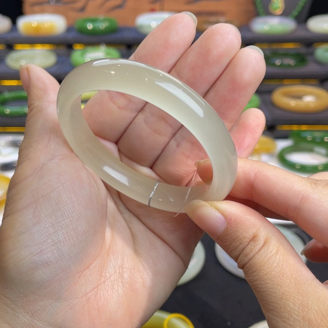 未镶嵌手镯和田玉高冰猫眼藕粉手镯56