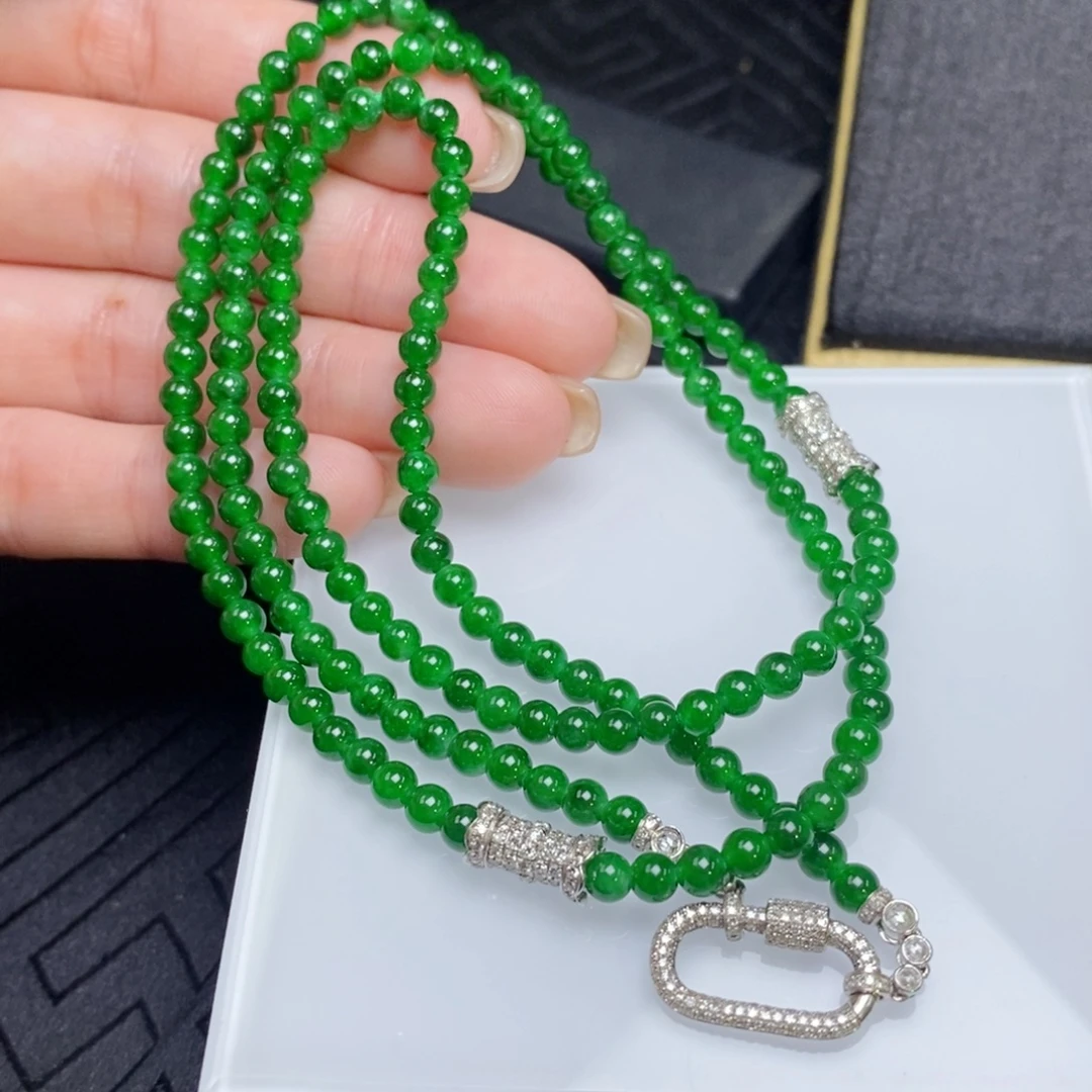 翡翠18K金镶嵌项链冰辣色小米珠手链项链多用款（卡4.2mm左右）