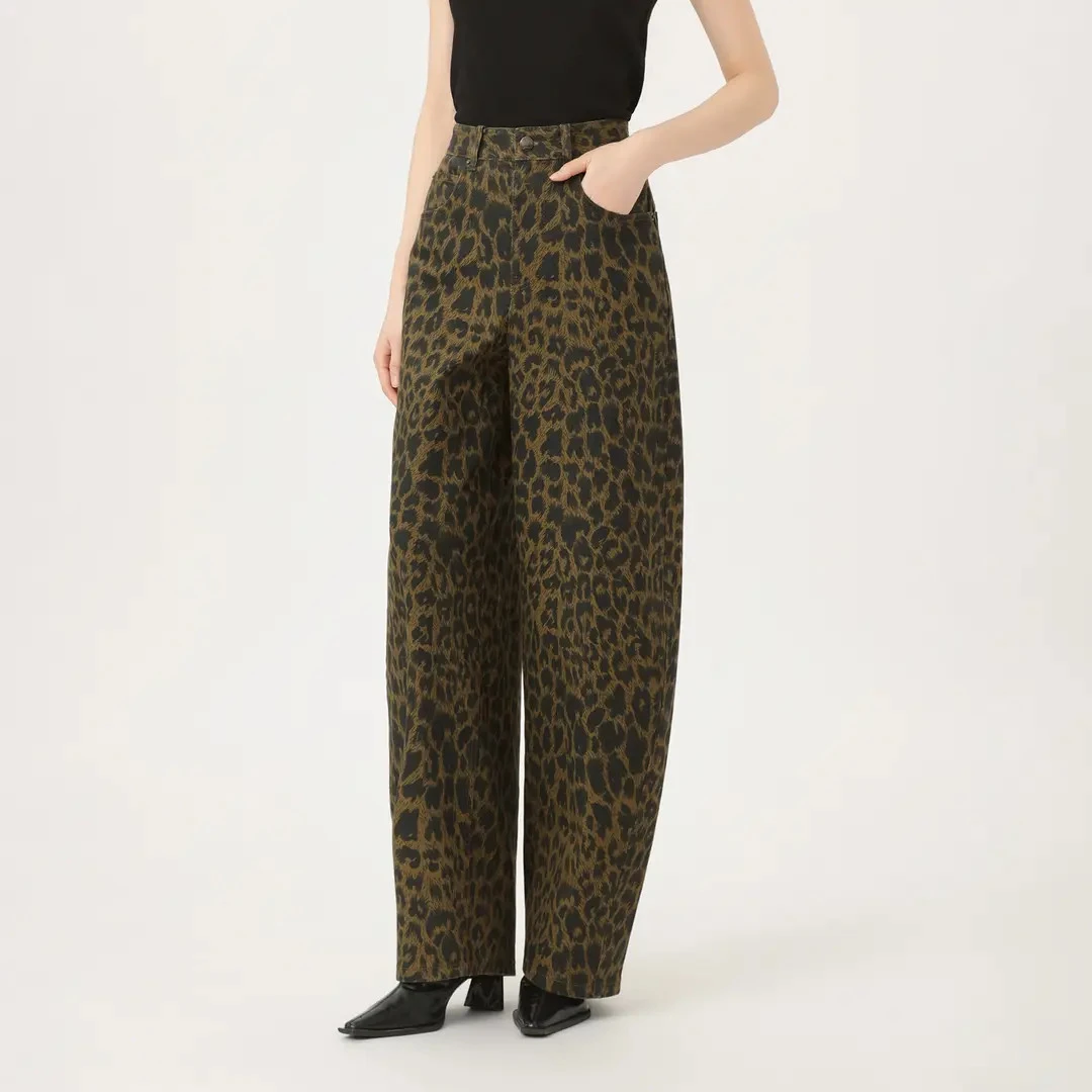 AMASS/阿玛施早秋新款复古弯刀水洗扎花阔腿宽松牛仔裤女510084