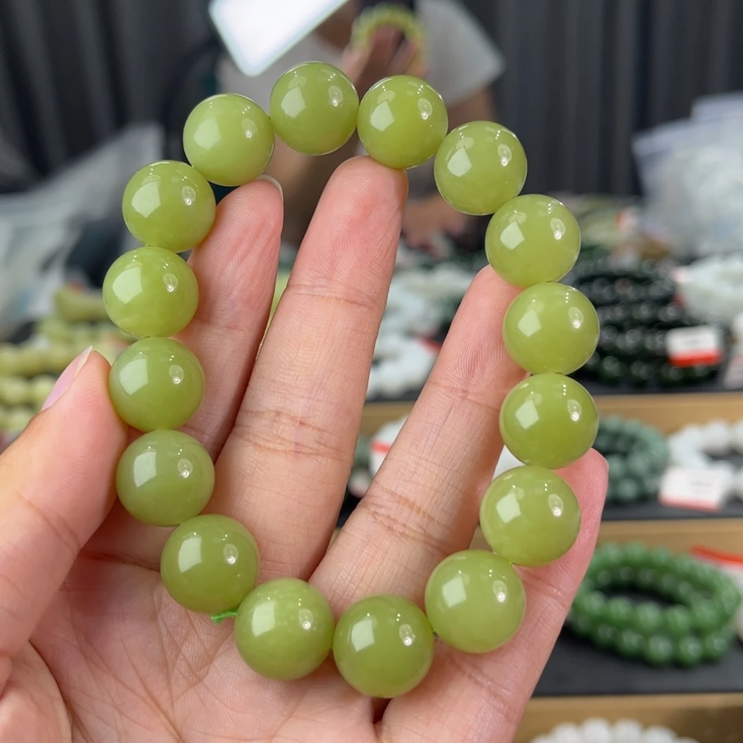 手串未镶嵌和田玉新疆若羌黄口葡萄肉卡14圆珠