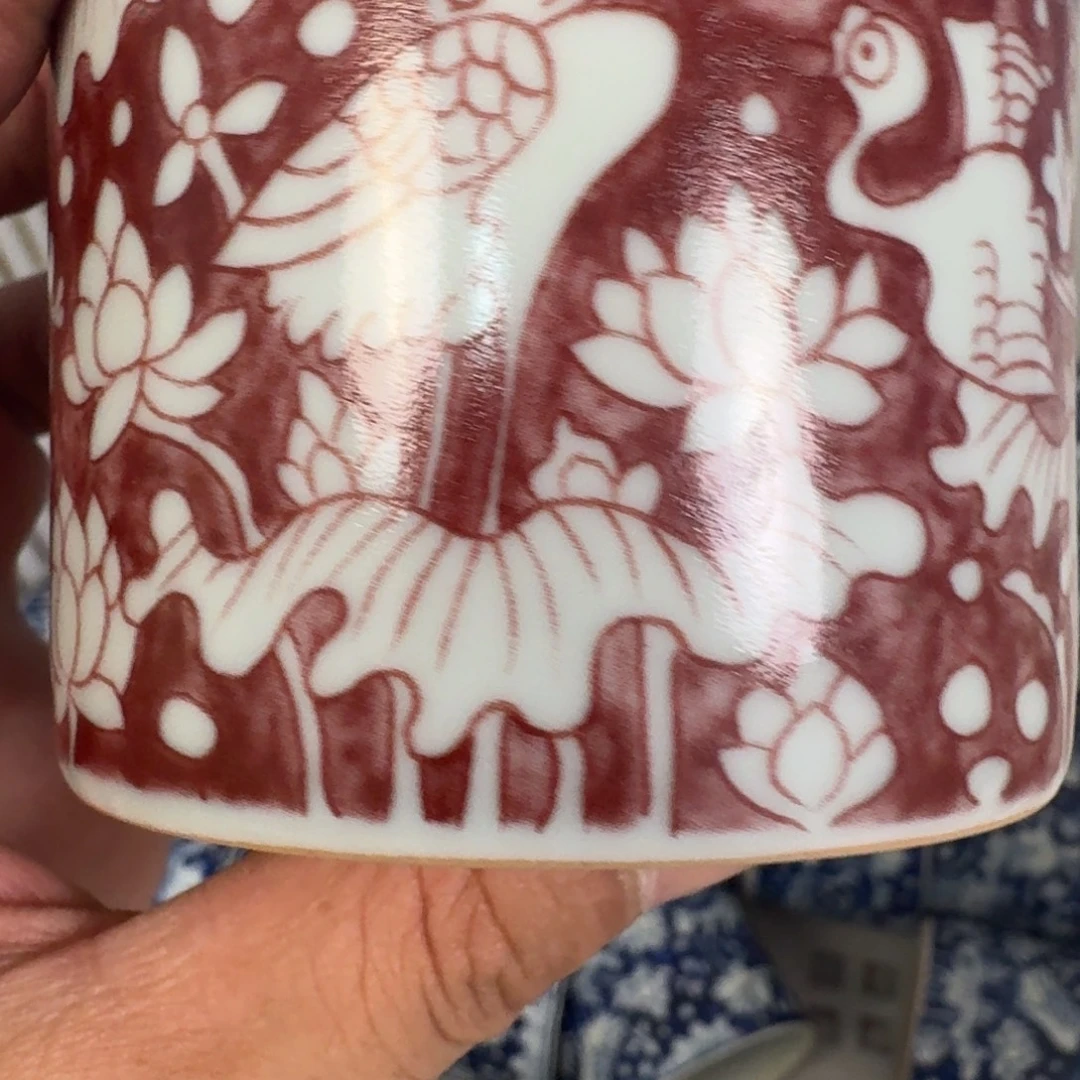 杯釉里红一路连科大直口杯