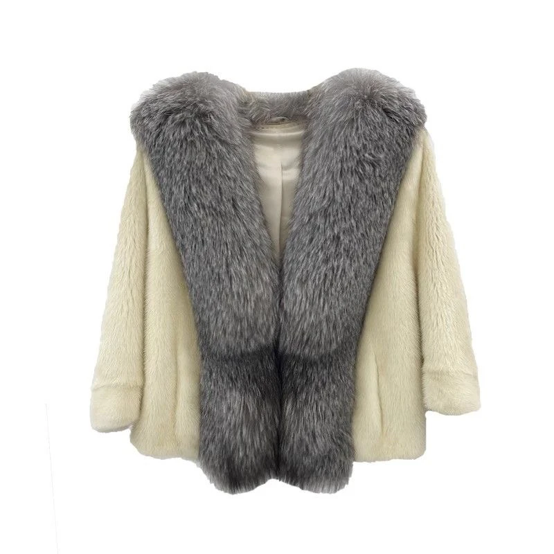 真水貂狐狸毛斗篷款外套时尚真毛皮草秋冬季保暖女士海宁爆款气质