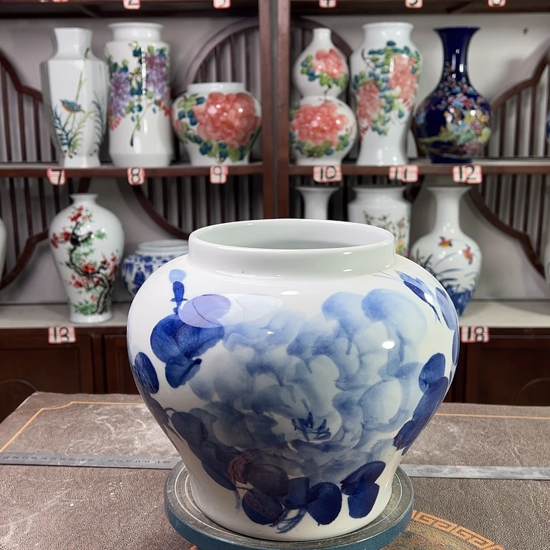 摆件陶景德镇陶瓷大口青牡