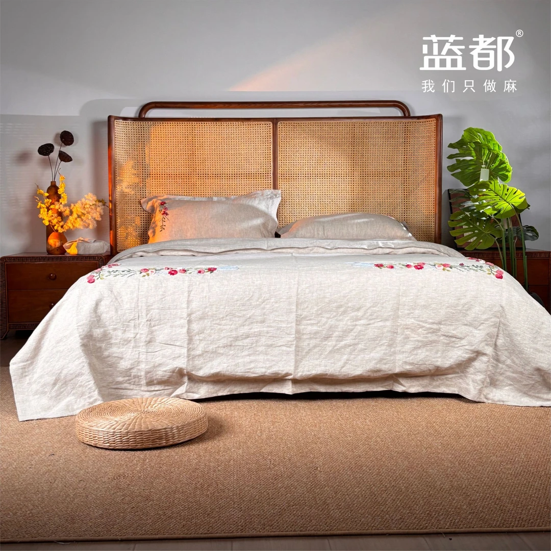 蓝都｜曼妙年华｜雨露麻亚麻非遗鲁绣四件套