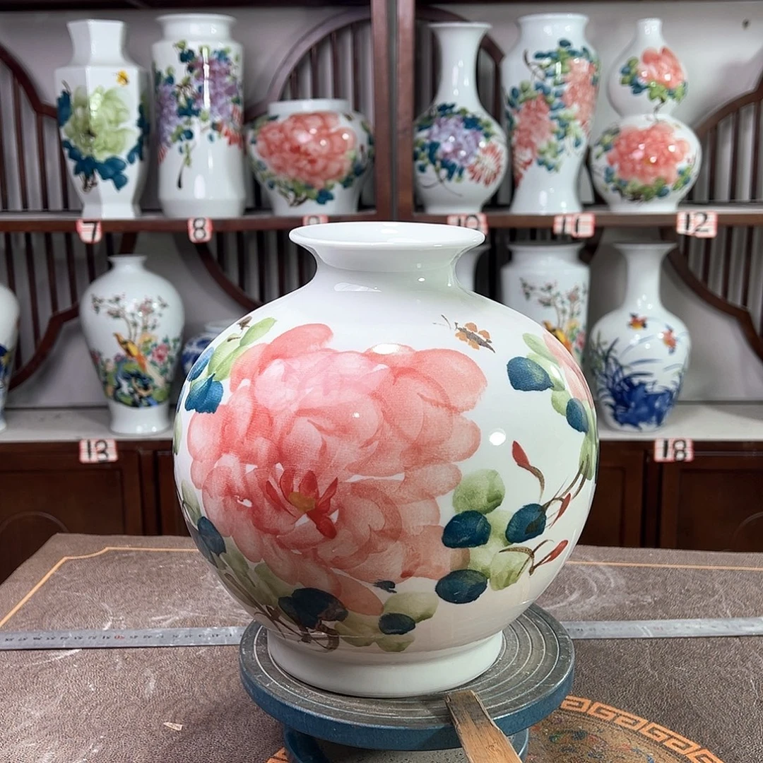 摆件景德镇陶瓷石红牡花