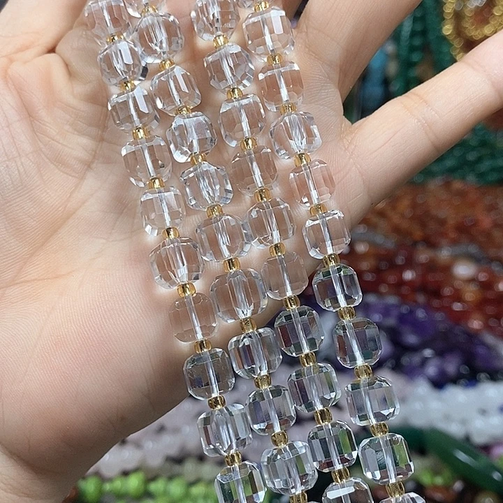 玛瑙/玉髓未镶嵌珠宝半成品放漏价:天然净体白水晶方糖卡8mm