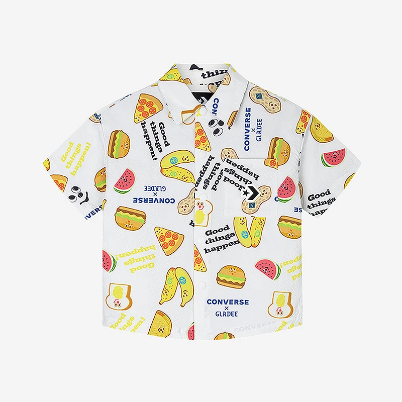 【GLADEE联名】CONVERSE匡威儿童短袖夏季休闲时尚衬衫CNVB-WT-G757