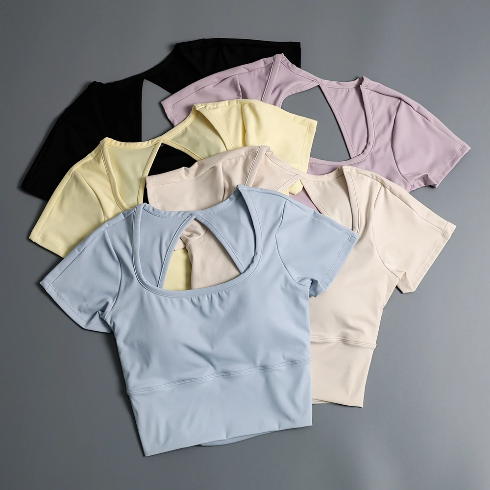 瑜伽服带胸垫普拉提运动美背短袖T恤跑步训练健身服女士夏季新款