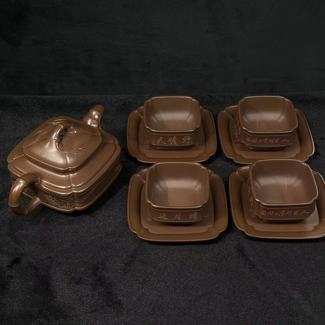 61/RZG-071/任仲光/紫砂壶四方隐角竹鼓/紫泥