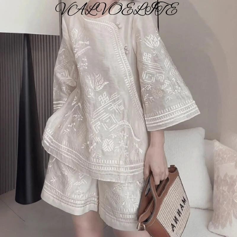 新中式国风2025夏季设计感爆款上衣百搭休闲套装女短裤两件套潮