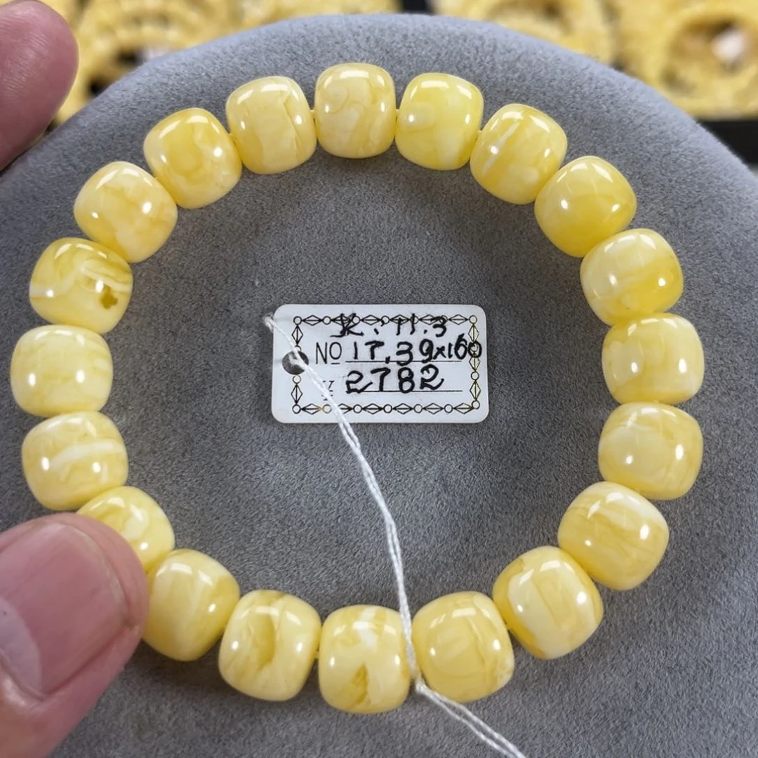 蜜蜡手串未镶嵌纯天然俄料奶白金纹虎皮