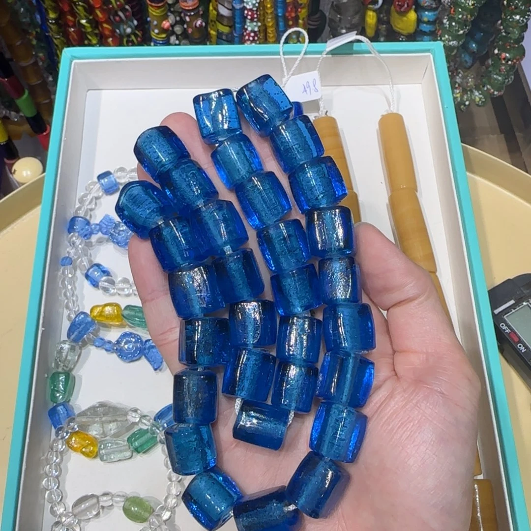 琉璃非金属湖水蓝方块琉璃珠