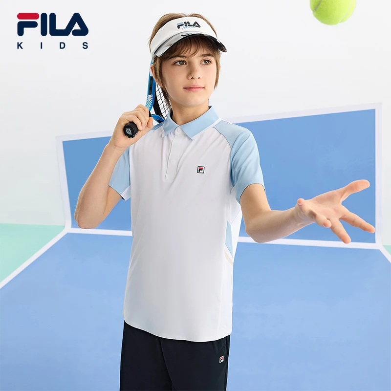 【斐乐儿童网球】2025夏季新款中大童针织短袖旋冰POLOK12B523119