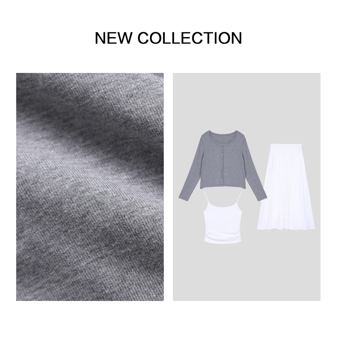 【小铃铛】D3F33007B 春季针织上衣+背心+裙子套装