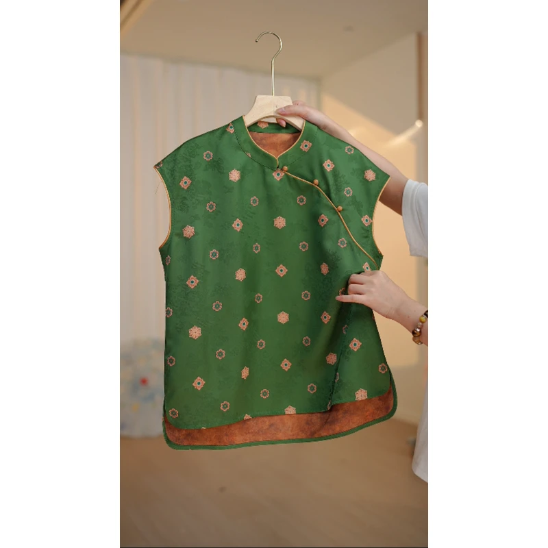 【好运】新中式印花短袖衬衫女2025薄款夏季洋气别致小衫桑蚕丝上衣