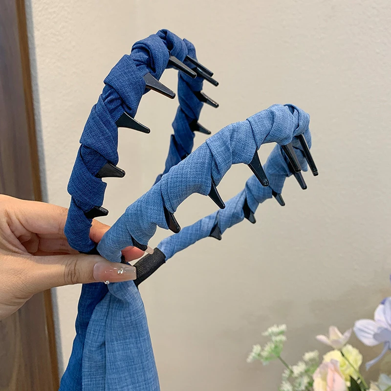 【二飞专属】牛仔飘带新款夏日清凉感麻花纽结全扎齿梳飘带发箍