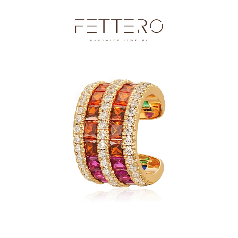 fettero 铜合金耳饰 【金色五彩层叠耳夹】气质轻奢百搭彩色精致