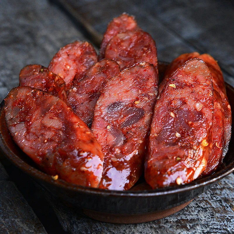 现称土猪柴火烟熏香肠手工切灌只有肉辣椒花椒盐农家自制介意慎拍