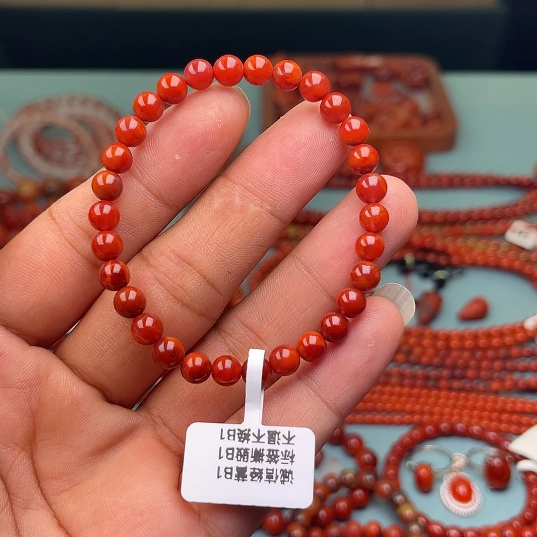 南红玛瑙未镶嵌手链玫锦红卡6