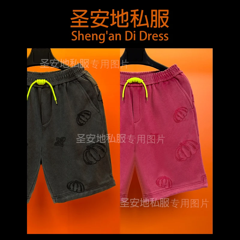 高货轻奢2025年夏季新款薄款水洗做旧刺绣南瓜宽松5分休闲短裤男