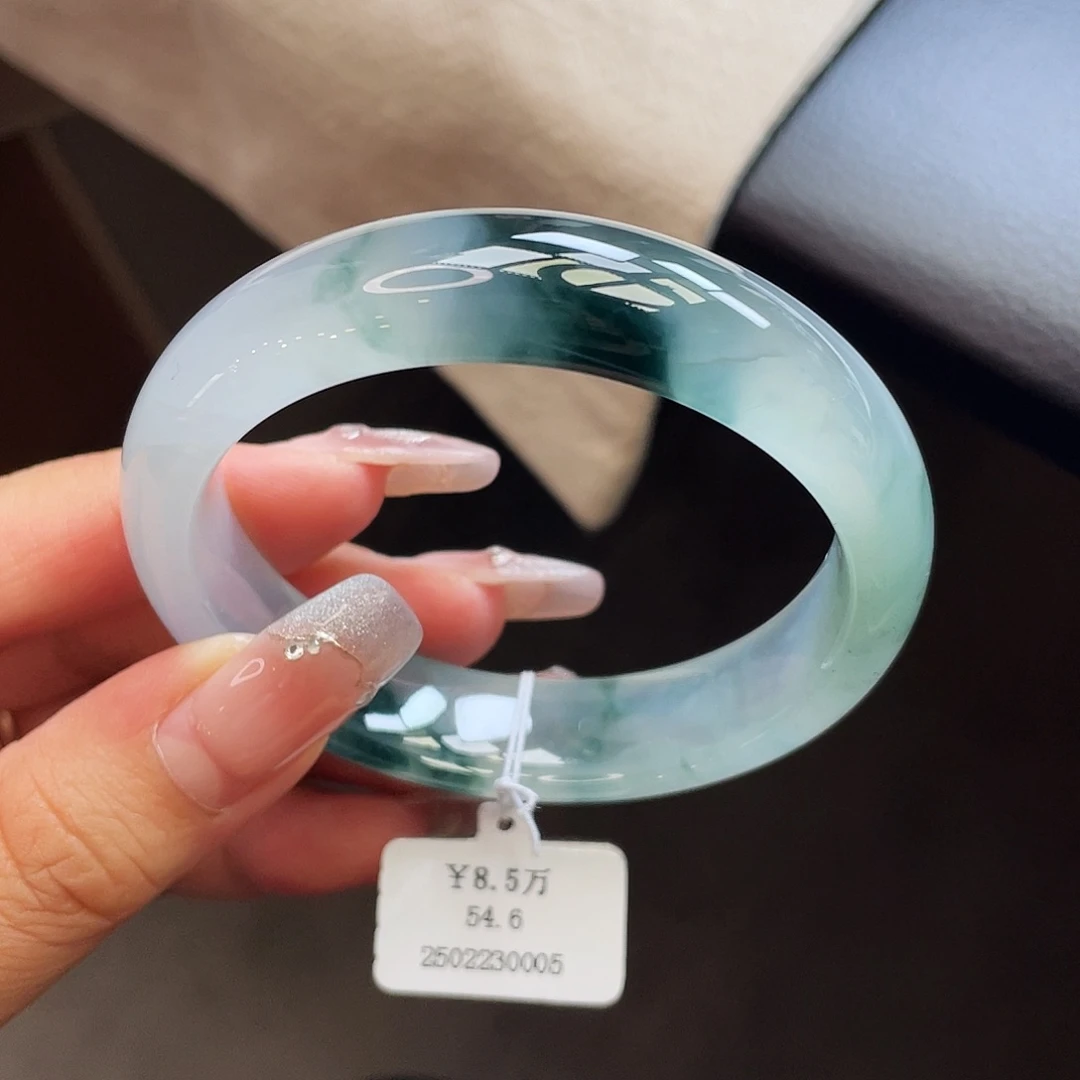 翡翠手镯未镶嵌55.5冰飘花正圈