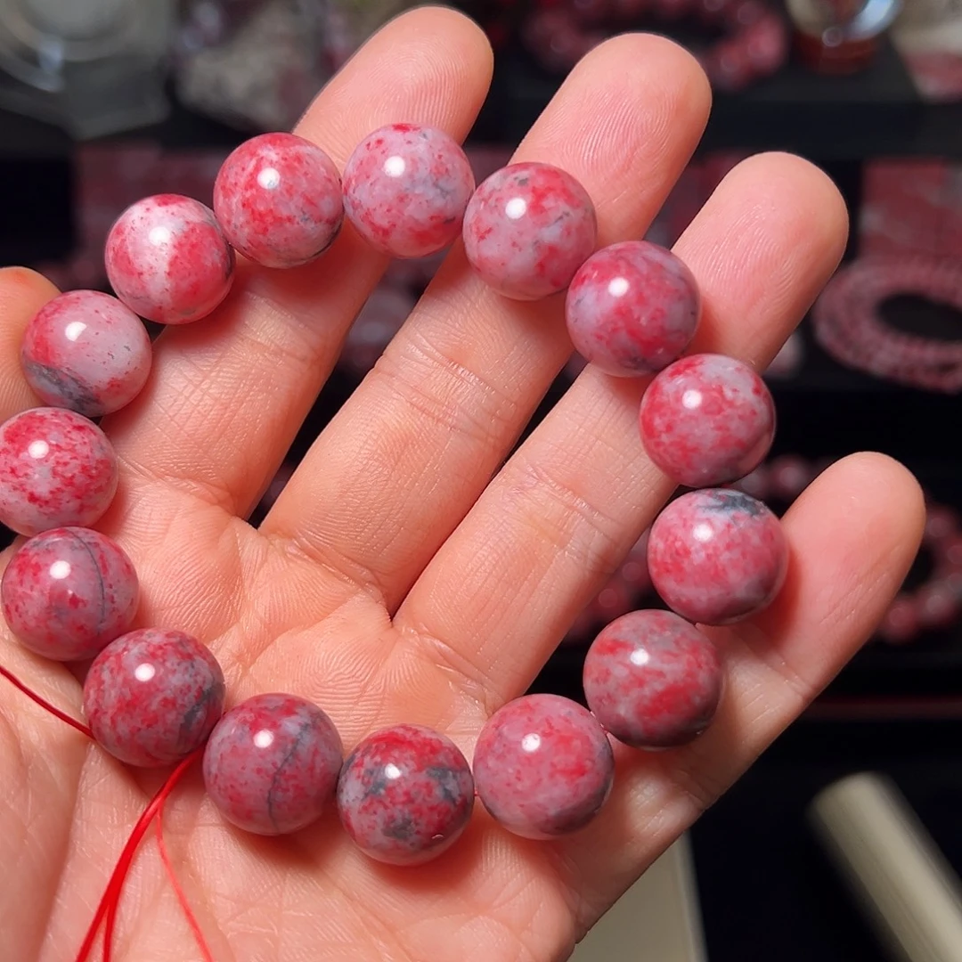 人***茶天然辰砂原石手串