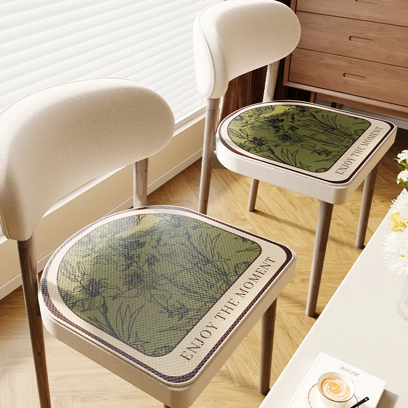 夏季冰藤餐椅垫美式垫餐桌凳子马蹄形坐垫屁股座垫单人家用椅子垫