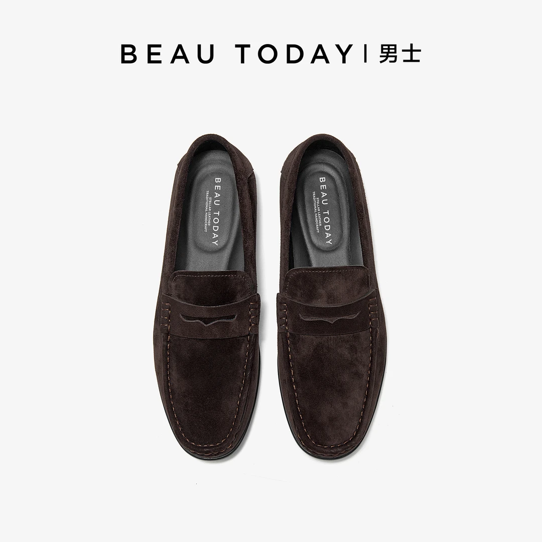 BeauToday【胎牛绒驾车鞋】真皮软底舒适男一脚蹬豆豆鞋男款休闲鞋