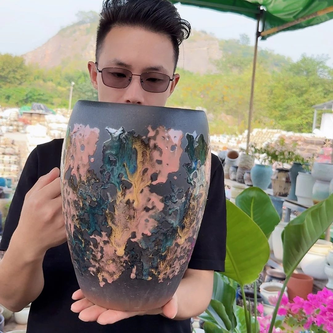 紫砂花盆口17高27（一个姹寂蛋壳泼墨