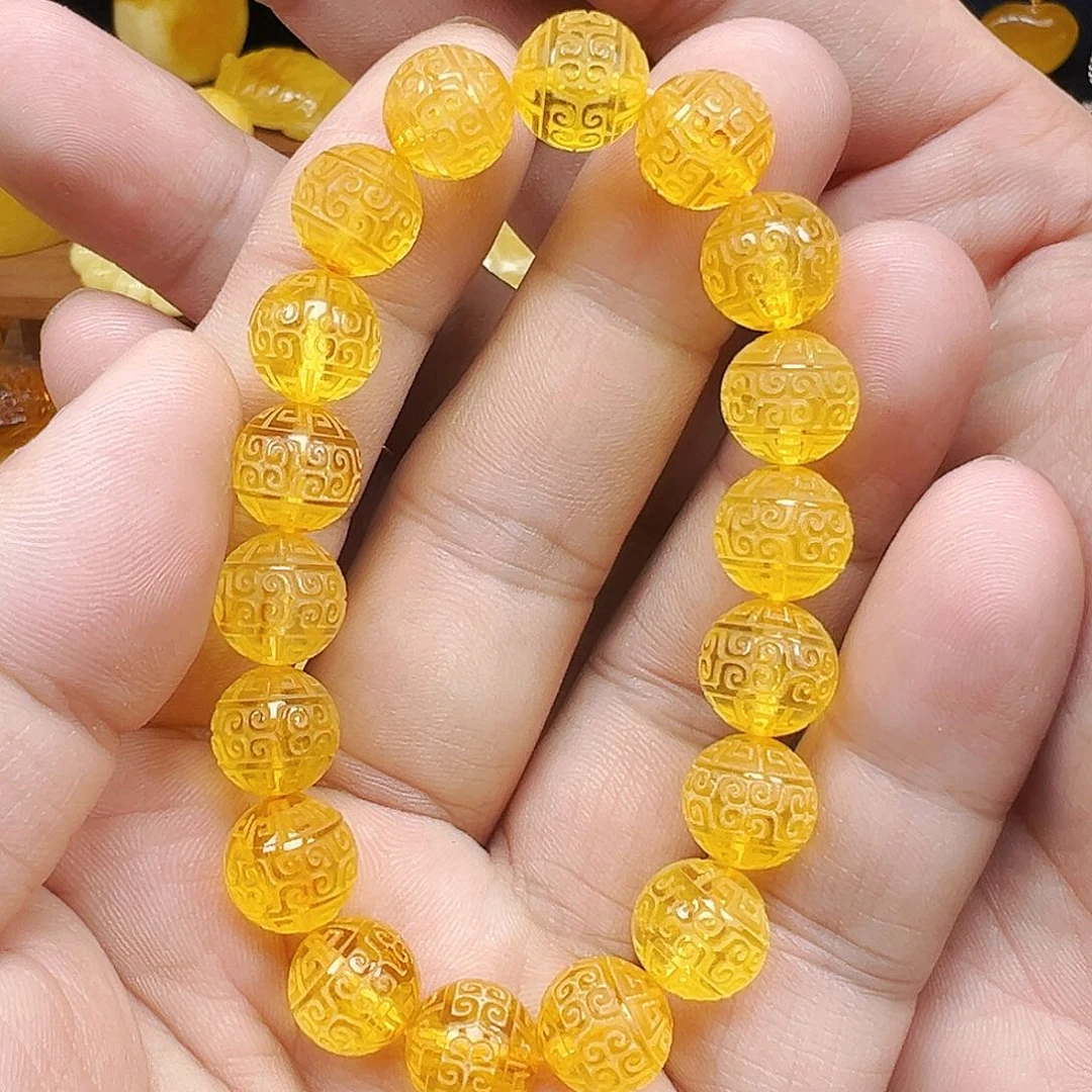 琥珀未镶嵌珠宝奇石回纹雕刻单圈11.3mm13.7克开播福利