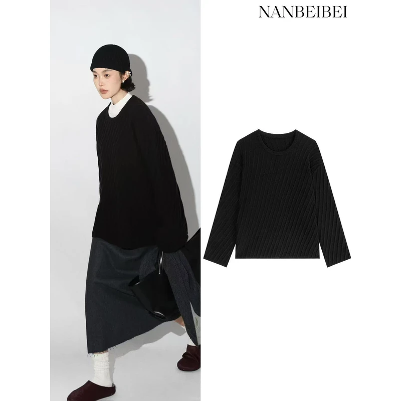 NanBeiBei‘螺旋毛衣’秋冬新款极简百搭斜纹针织上衣 1308