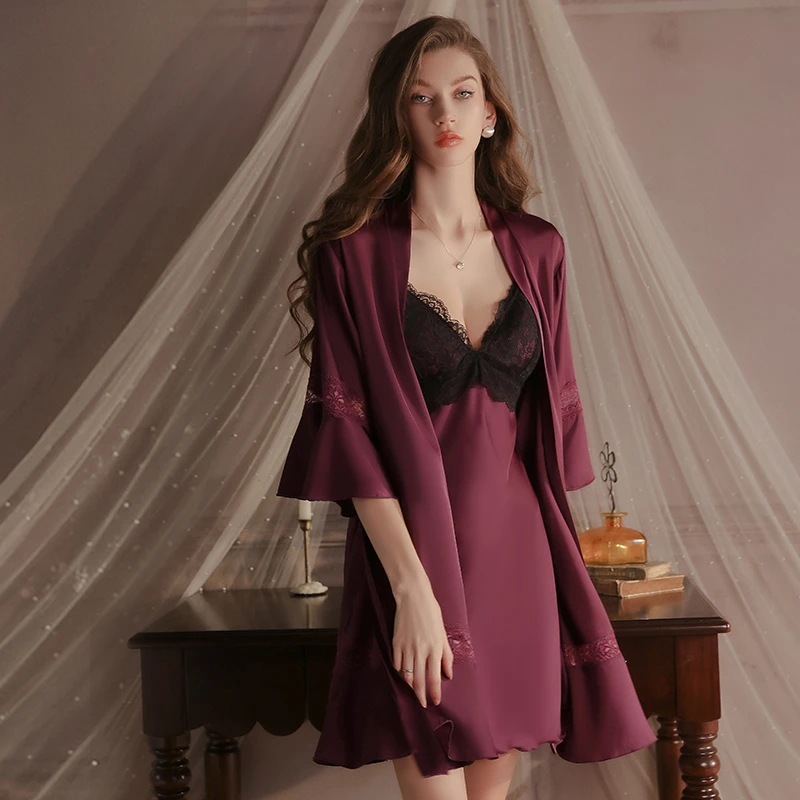 吊带露背带胸垫聚拢性感吊带家居服睡衣睡衣女款睡袍蕾丝