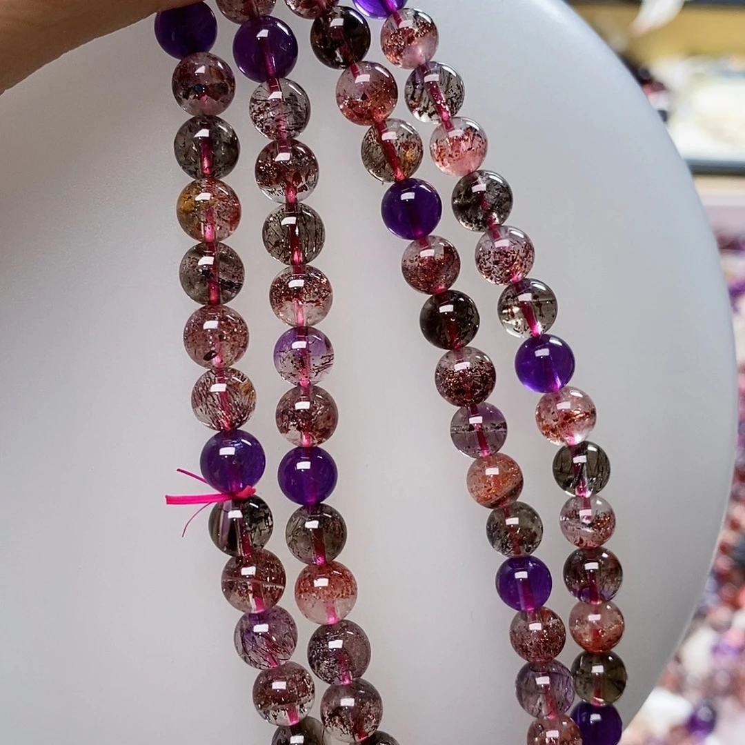 未镶嵌手链水晶6.5黑加仑超七多圈C7106