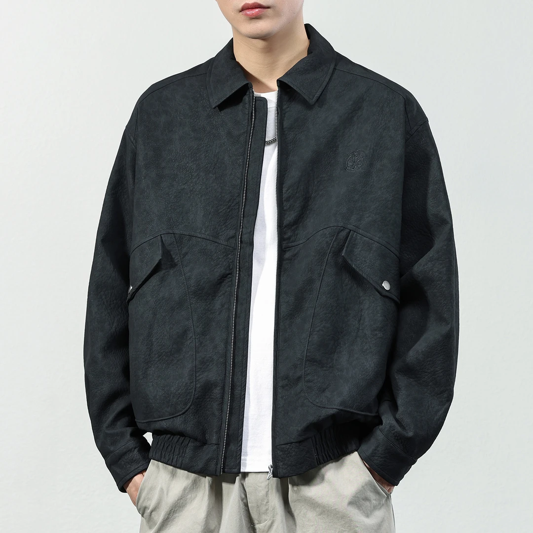 号志HAOZHI黑色短款皮衣外套男秋冬新款宽松休闲百搭机车PU皮夹克