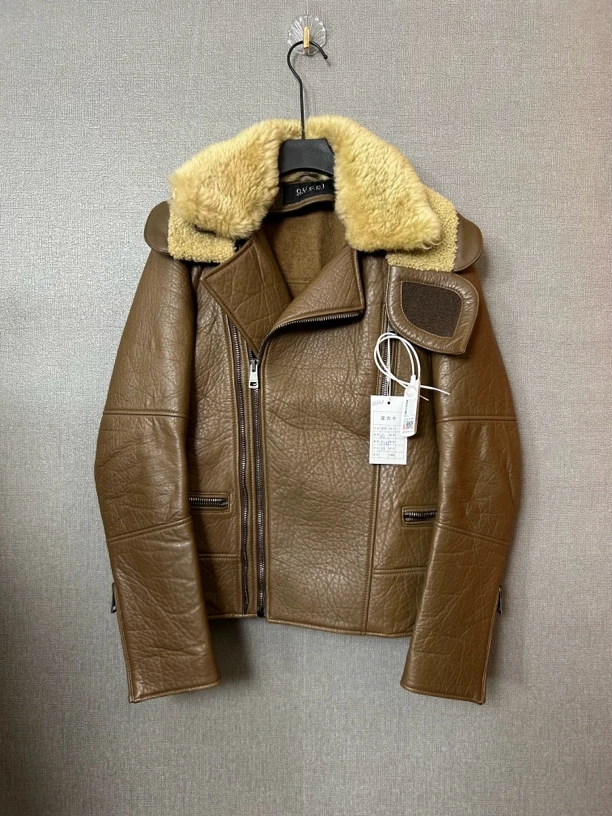 95新 GUCCI/古驰 古驰gucci棕色毛领皮衣95新