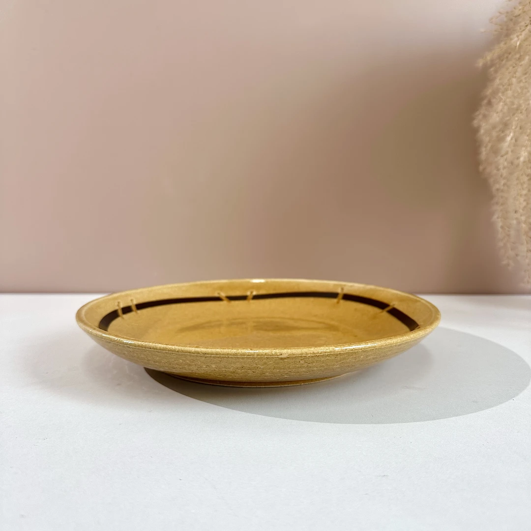 【万古烧 黄釉卷24*3.5cm深盘】日本进口万古烧陶土深盘家用盘