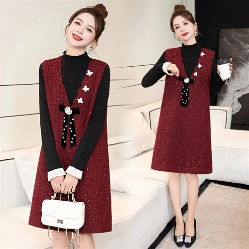 时尚套装女2025春秋新款洋气减龄显瘦打底衫马甲连衣裙两件套裙子