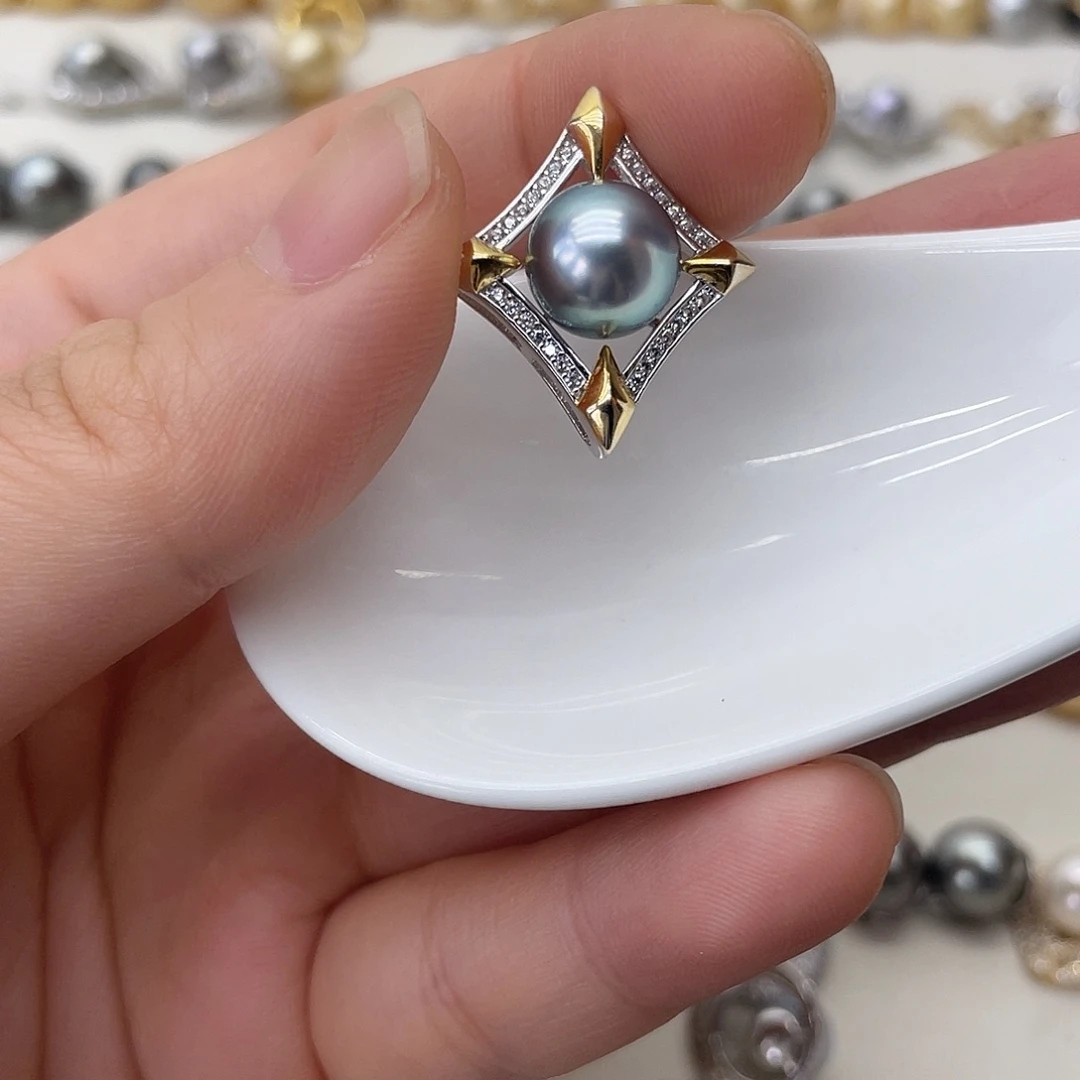 银S925镶嵌海水珍珠吊坠(不含链)